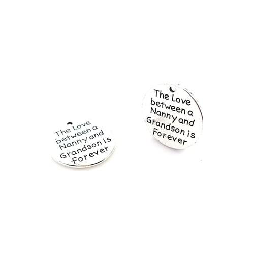 20 Pieces/Lot Diameter 25mm antique Silver Plated DIY letter printed round disc the love between a nanny family Charms Pendants