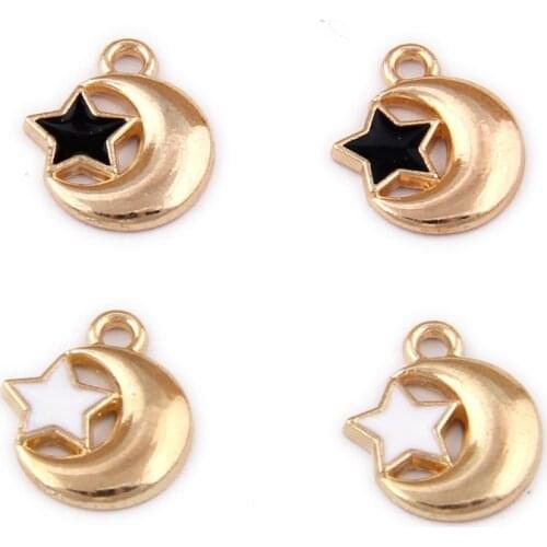 100pcs 14*11MM Gold Tone Alloy Moon Stars Pendants DIY Jewelry Findings Ornament Accessories Necklace Floating Pendants