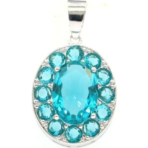 28x14mm Delicate Fine Created Blue Aquamarine Zircon For Womans Dating Silver Pendant Drop Shipping