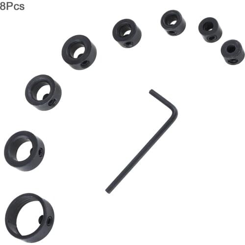 8pcs/set 3-16mm Steel Woodworking Drill Bit Depth Stop Collars Locating Ring with Hex Wrench for Fixing Depth of Drill Hole
