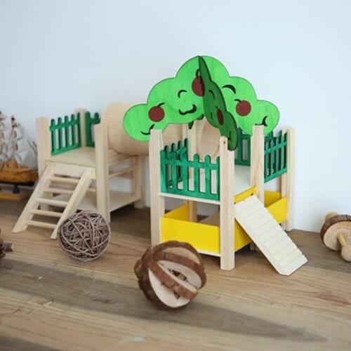 AsyPets Wooden Castle Shape Toy for Pet Hamsters Nest Cage Supplies