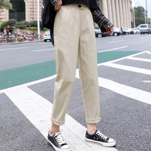 Beige High waist Casual Pants Women loose Spring Autumn 2021 New Womens Korean slim Harem pants Plus Size Nine pants 3XL