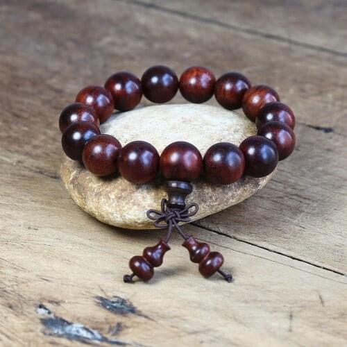Men Women Buddha Mala Yoga Healing Reiki Bracelet Red Rosewood Bracelets Wooden Beaded Strand Charm Bracelet