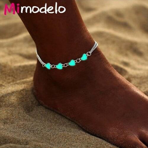 Bohemia Luminous Heart Pendant Anklets For Women Pretty Bracelet on the Leg Lover Anklet Fashion Female Foot Jewelry Party Gift