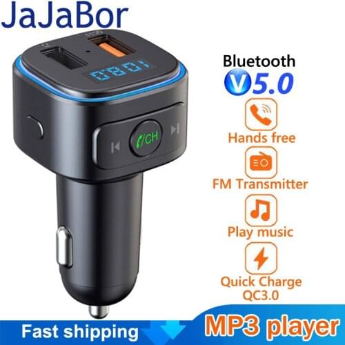 JaJaBor Bluetooth 5.0 Car Kit Handsfree FM Transmitter Modulator Music Mp3 Player Phone Wireless Dual USB QC3.0 Quick Charge