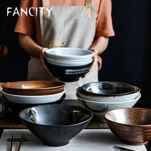 FANCITY Japanese-style ceramic bowl household large ramen bowl restaurant bowl soup bowl creative retro noodle bowl commercial