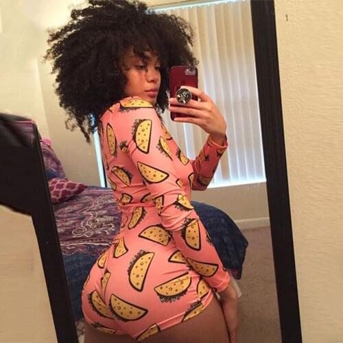 Women Deep V-neck Bodycon Playsuits Jumpsuit Sportswear Female casual Printed Leotard Long Sleeve Jumpsuits Outfits S-3XL