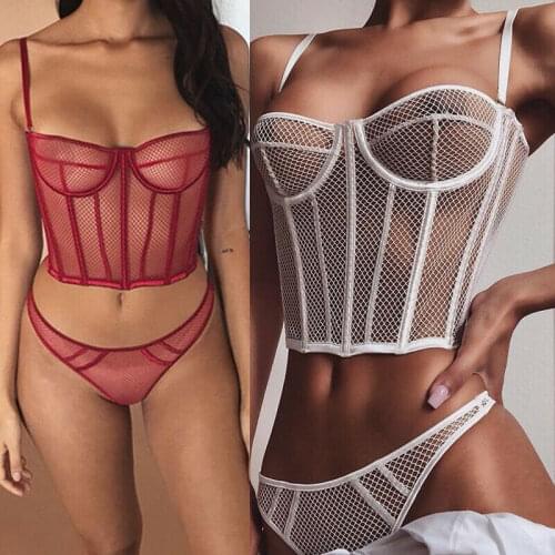 2019 Women Bra Brief Sets Floral Lace Sexy Lingerie Set Underwear Female Ladies Intimates Transparent Lace Bra Panties Underwear