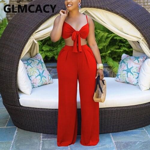 Two Piece Chic Suits Spaghetti Strap Crop Top & Loose Wide Leg Pants Set