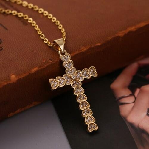 Creative Design AAA Cubic Zirconia Copper Metal Heart Cross Pendants Necklaces For Women Stainless Steel Chain Necklace Jewelry