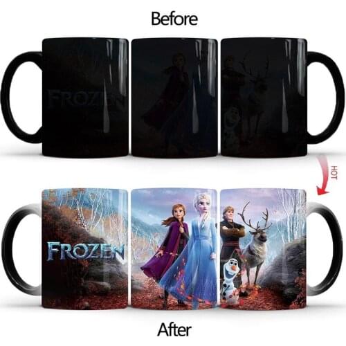 2021 Disney Frozen Color Changing Mug Ceramic Hot Water Coffee Temperature Sensing Magic Cup Children Christmas Birthday Gift