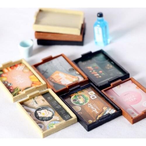 1 Set Doll House Miniature Food Play Tray Imitation Wooden Dinner Plate Miniature Model Shooting Props Setting