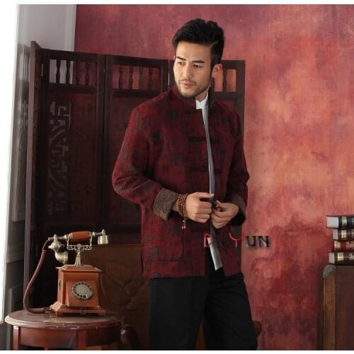 Hot Selling Burgundy Chinese Tradition Mens Kung Fu Jacket Corduroy Embroider Dragon Coat Tang Suit S M L XL XXL XXXL