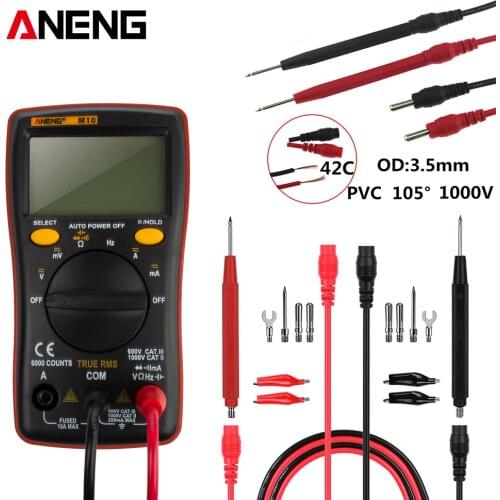 M10 6000 counts Digital Multimeter AC/DC Ammeter Voltmeter Ohm Meter Tester Capacitor Buzzer Multimetro Test Lead Set AN8001