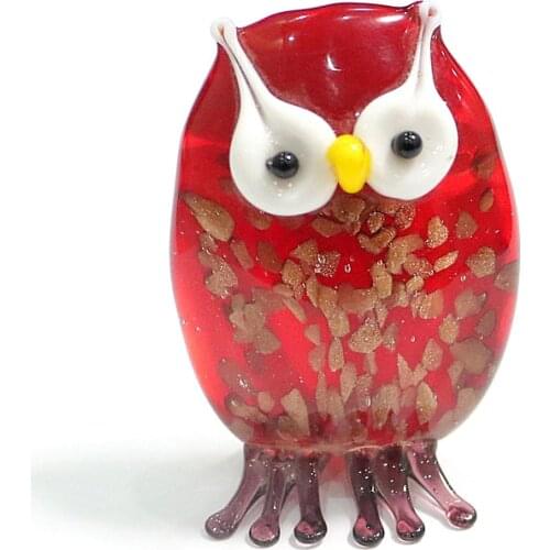 Mini Handmade Murano Glass Owl Gold Foil Craft Figurines Cute Vivid Animals Ornaments Christmas Gifts For Kids Home Table Decor