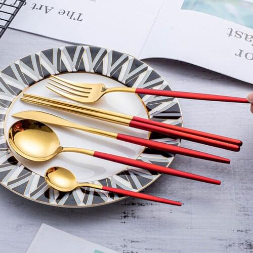 Tableware 5-piece Set Of Knife Fork Spoon Chopsticks Tea Spoon Stainless Steel Portuguese Tableware New 1Set