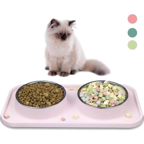 Non-slip Cat Bowl Double Dog Cat Bowls Stainless Steel Pet Feeding Water Dish Puppy Kitten Food Water Feeder Dog Accessories