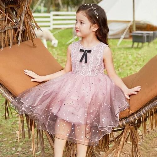 Girls Clothes 2021 New Summer Princess Dresses Sleeveless Kids Dress Bow Sequin Party Girls Tulle Dresses Children Clothing 3-8Y