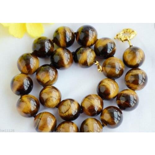 Huge Natural 14mm Yellow Tigers Eye bead Round Necklace 18" 36"