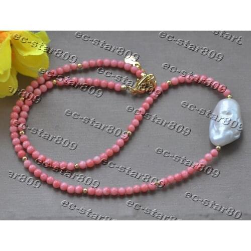 Z11274 21" 28mm Baroque KESHI Pearl Pink Coral Bead Necklace Women Fashion Jewelry