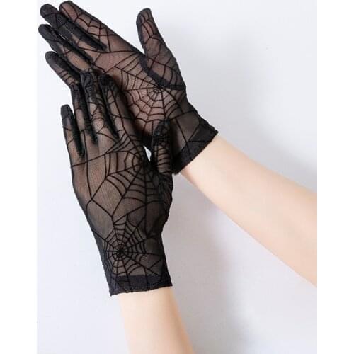 Black Spider Web Gloves Sunscreen Lace Gloves Summer Spring Women Touch Screen Anti Uv Slip Resistant Driving Gloves Breathable