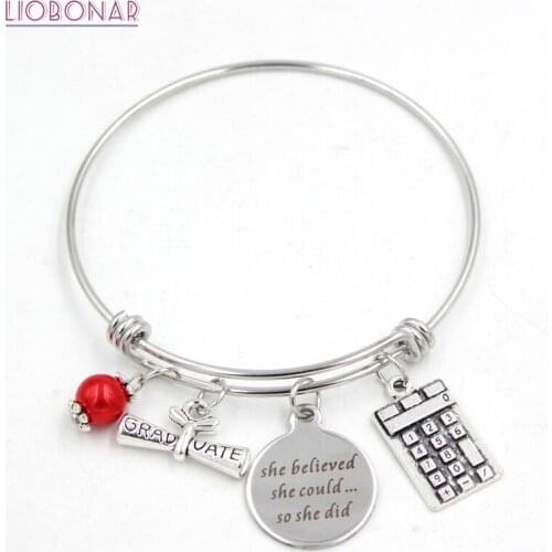 Graduation Gift Jewelry CPA calculator Accountant Graduation Charm Bracelet Stainless Steel Bangle CPA Graduate Gift Pulsera