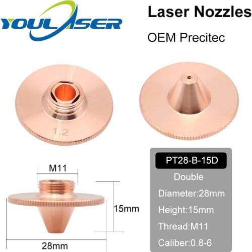 Precitec Bulge Laser Nozzles Single Layer Chrome-Plating Double Layers Caliber 0.8-4.0 D28 H11 H15 M11 for Cutting Head