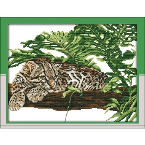Joy sunday animal style African Tiger on the tree cross stitch embroidery patterns needlepoint craft gift for home decoration