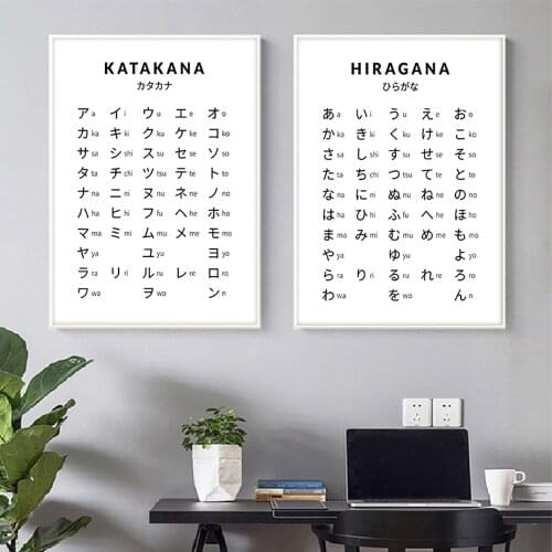 Hiragana and Katakana Chart Art Print Black White Japanese Alphabet Poster Japan Wall Art Picture Canvas Painting Home Decor