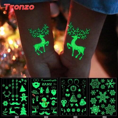 Tronzo Christmas Tattoo Stickers Waterproof Luminous Party Decoration Christmas Carnival Party New Year Decor Xmas Gifts For Kid