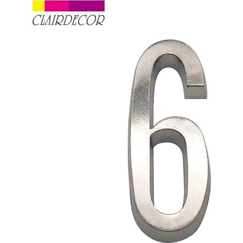 Adhesive 4" 101mm Height House Number Sticker Door Number for House Digits Zinc Alloy Satin Nickel Mailbox Address Sign #6