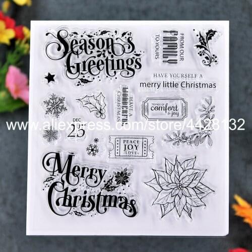 Merry Christmas Seasons Greetings Snowflake Flowers Peace Joy Scrapbook photo cards rubber stamp clear stamp transparent stamp