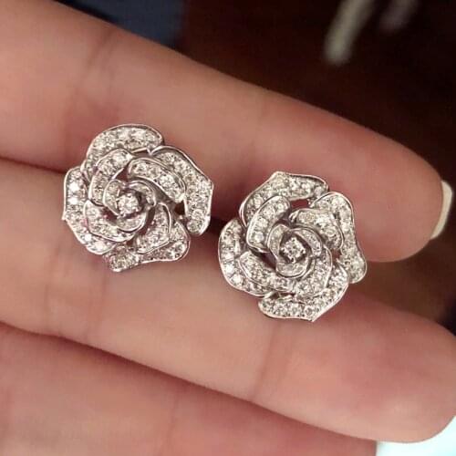 Huitan Romantic Flower Shaped Ear Piercing Stud Earrings Women Micro Paved CZ Bridal Wedding Party Earrings Gift Fashion Jewelry