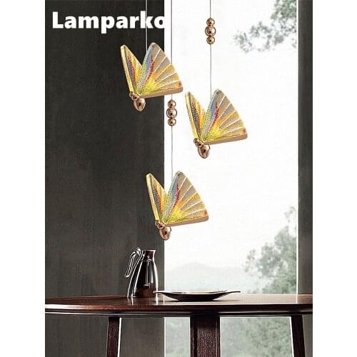 Nordic Acrylic Ceiling Chandelier Lighting LED Colored Butterfly Pendant Hanging Light Fixture Home Kitchen Island Indoor Lamp