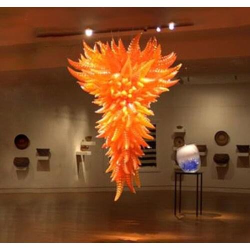 Contemporary Orange Hand Blown Glass Spiral Chandelier Hotel Ballroom Stair Large Chandelier Lighting