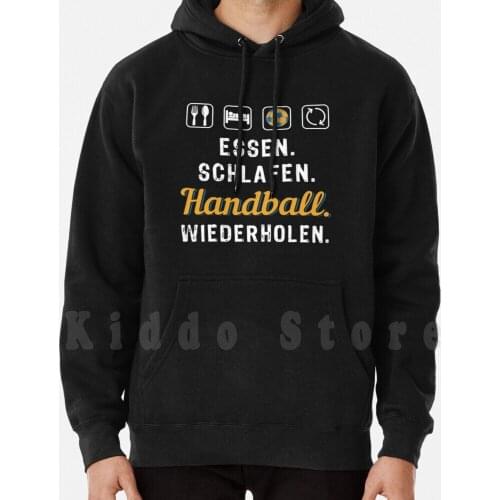 Leidenschaft Handball Hoodie Long Sleeve Essen Schlafen Handball Wiederholen Sport Handballer Freizeit