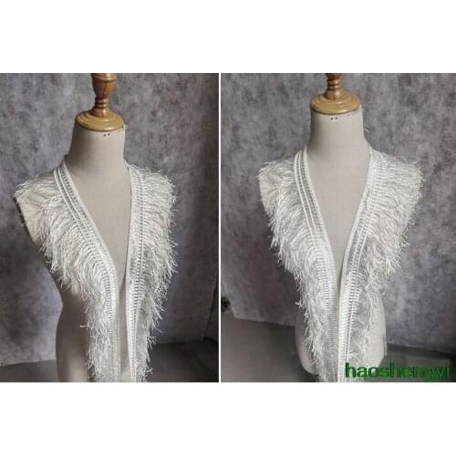 Fringed white lace embroidery fabric, high-quality handmade clothing accessories fabric