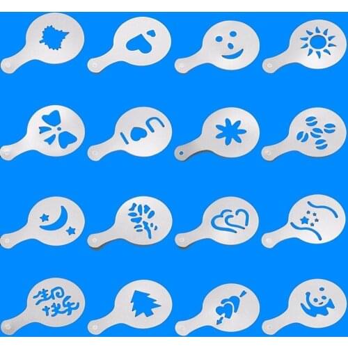 16PCS/1Set Barista Strew Duster Template Tools Coffee Stencils Cappuccino WFEU Spray Easy to clean Made of PP Plastics