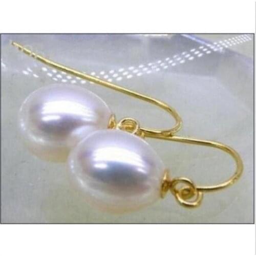 Gorgeous a pair 11-12mm AAA south sea drop white pearl dangle earring 14k