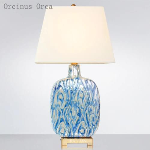 High-end customized American Retro Blue Gradient Ceramic desk lamp bedside lamp creative hand-painted decorative desk lamp
