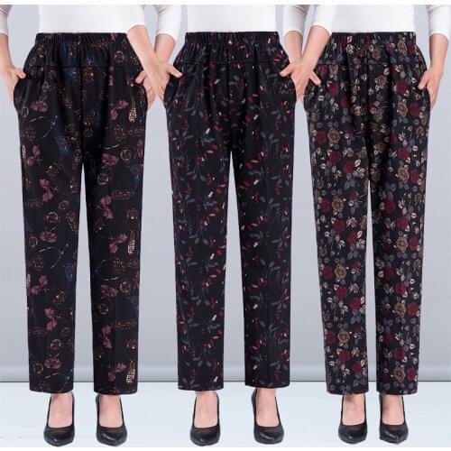 XL-5XL Plus Size Middle-aged Women Trousers 2020 Summer Casual Loose Floral Print High Waist Harem Pants Pantalon Femme