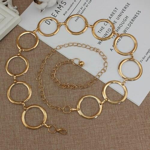 Womens Belt Metallic Large Ring Decorative Dress Fashion Elegant Gold Silver Waist Chain Girl Chain Dress Shirt Sweater Strap
