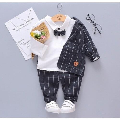 ZWY700 New Spring Autumn Children Gentleman Clothes Kids Boys Cotton Suit T-Shirt Pants 3Pcs/sets Baby Formal Clothing Tracksuit