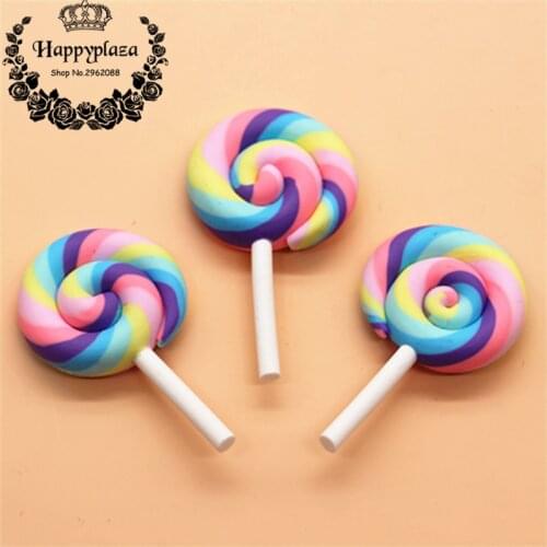 10pcs Kawaii CLay Rainbow Pastel Swirl Handmade Lollipop Miniature Food Art Supply DIY Phone Case Decoration,28*48mm