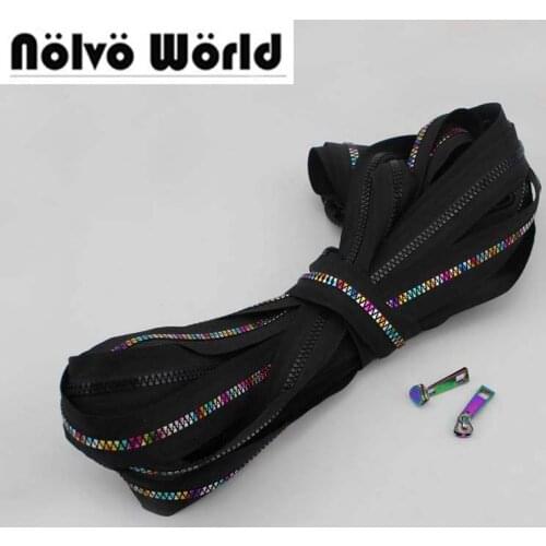 10Yards 5# resin plastic teeth zipper,black fabric No5 plastic Iridescent Rainbow zippers for DIY leather bags,clothing sewing