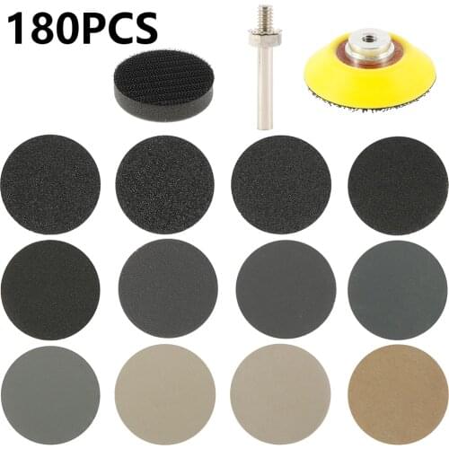 180pcs Wet Dry Sandpaper Assortment 60-10000 Grit Sanding Disc 2" 50mm Waterproof Sand Paper with Hook Loop Sanding Pad for Wood