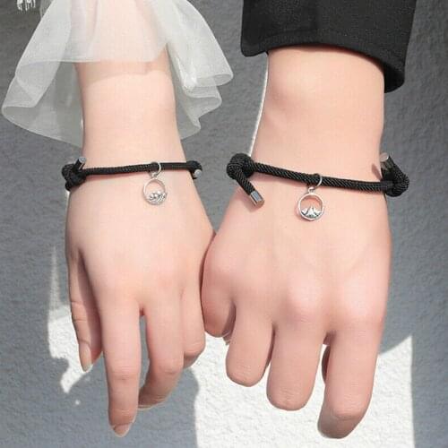 2pcs/set Alloy Couple Magnetic Attraction Ball Stainless Steel Friendship Rope Bracelet Attract Couple Bracelet Jewelry Gift