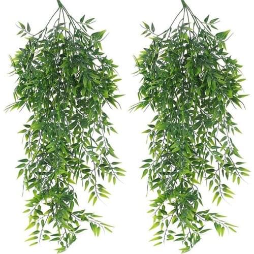 2 Pack Hanging Artificial Plants Bamboo Faux Hanging Bamboo Leaves Weeping Drooping Plant For Indoor Outdoor Wall Home