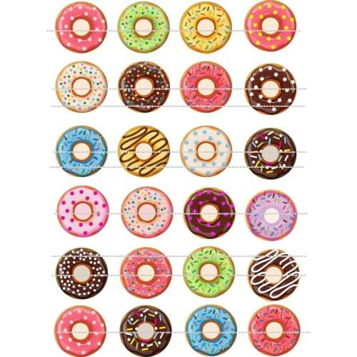 24 Donut Edible Cake Topper Wafer Rice Paper Cupcake Cookie Topper Birthday Baby Shower Wedding Cake Decoration Party Supply