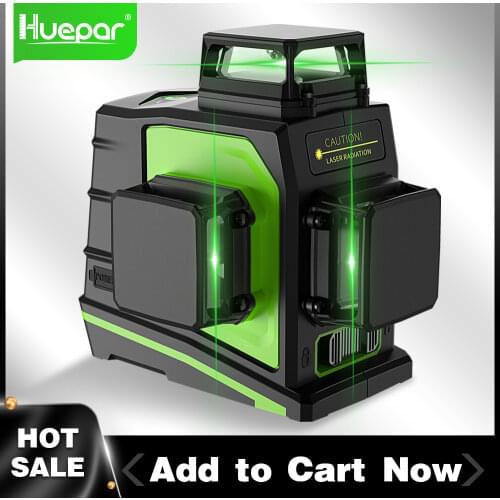 Huepar 3D 12 Lines Laser Level With Pulse Mode Self-Leveling 360 Horizontal & Vertical Green Cross Lines Super Powerful Laser